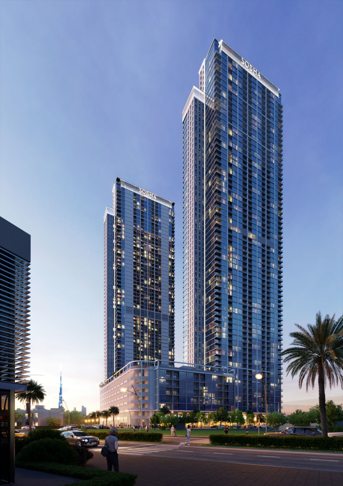 Sobha Creek Vistas Heights exterior — Sobha Realty tower with Dubai Creek views